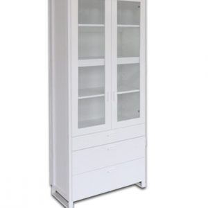 NEXT03 - ตู้โชว์เอนกประสงค์ 80 ซม. + 2 ลิ้นชัก สีขาวเมลามีน