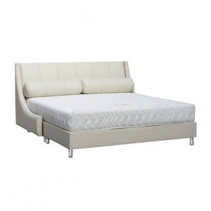 FANTASTIC - เตียงดีไซน์หัวเบาะ 6 ฟุต หุ้มหนัง PVC สีขาว